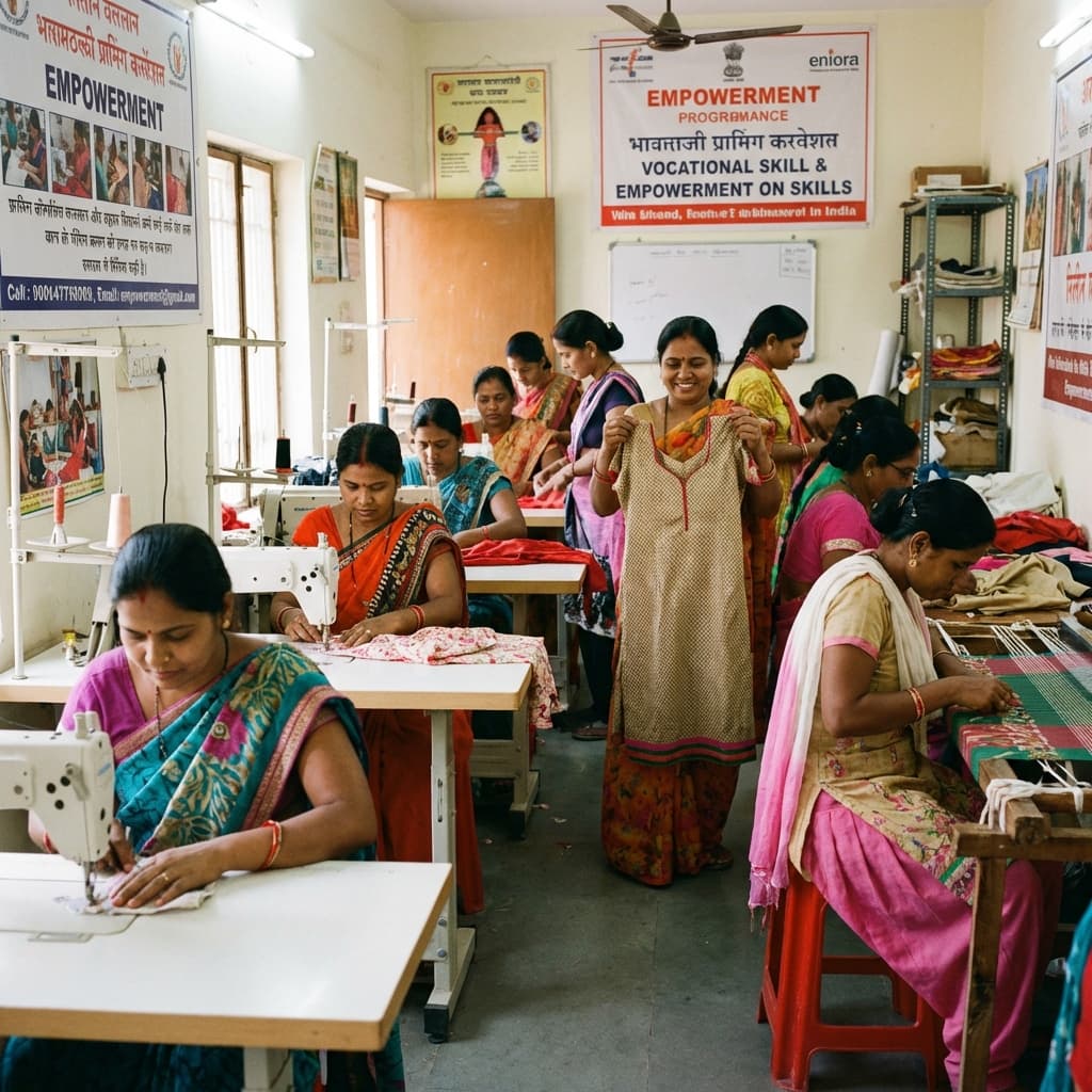 A group of Indian women in a vocational training workshop